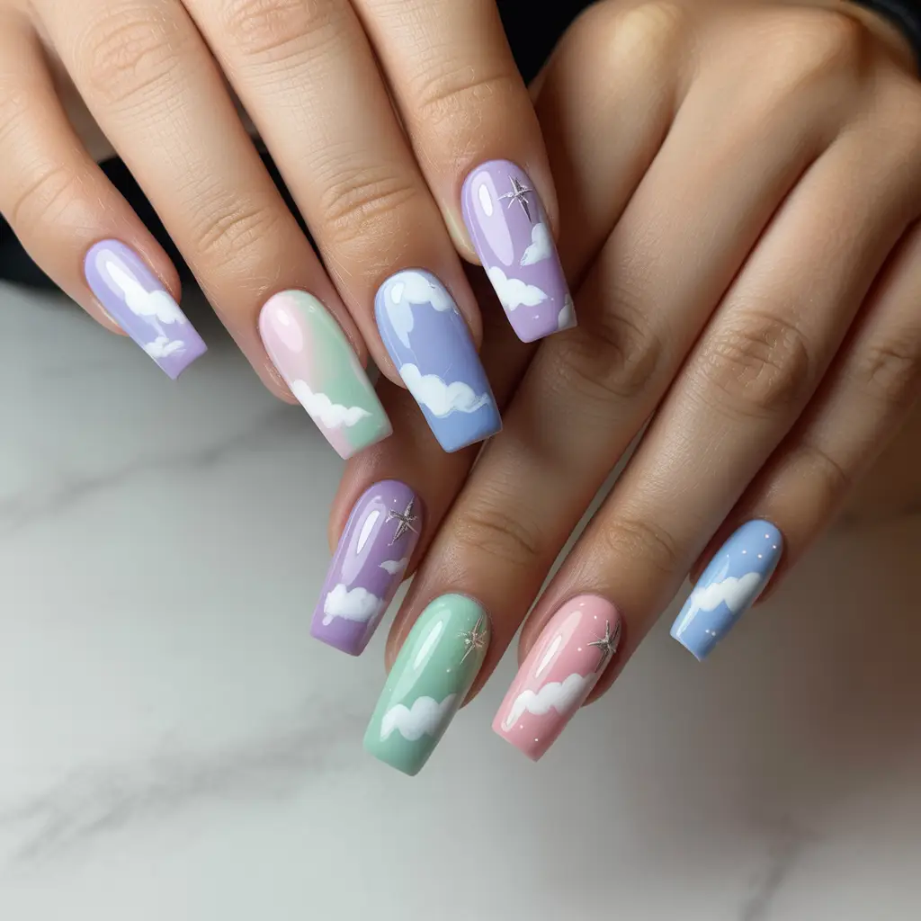 Pastel Cloud Coffin Nails