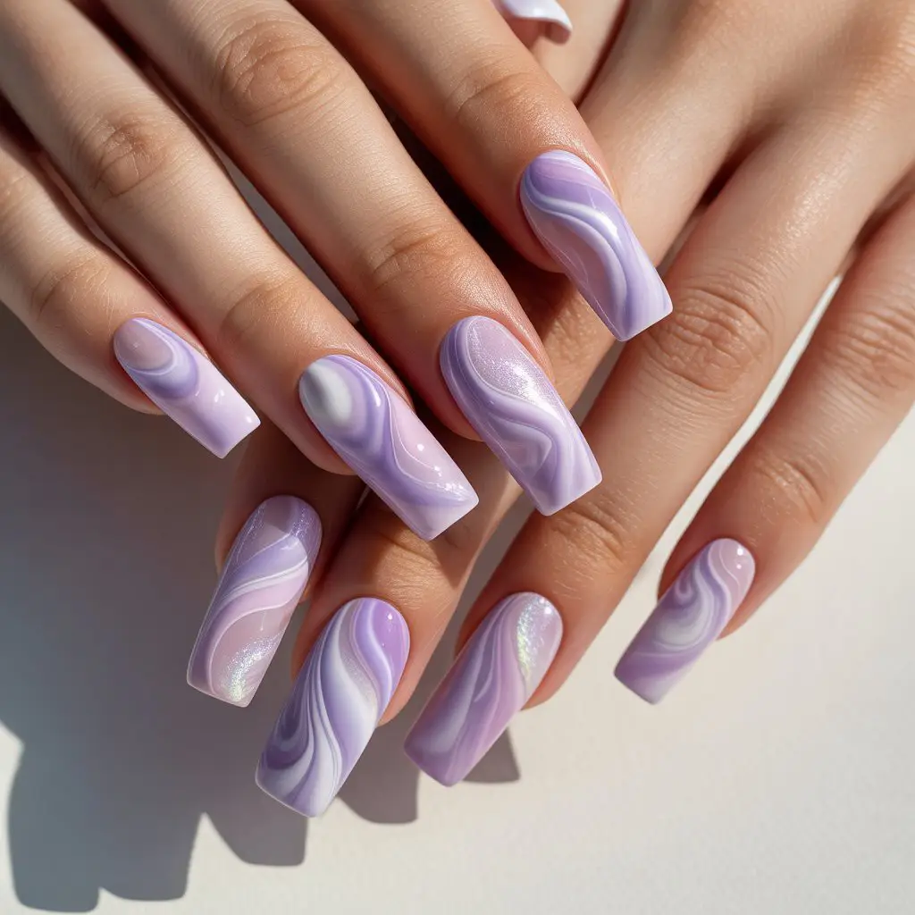 Pastel Purple Swirl Nails