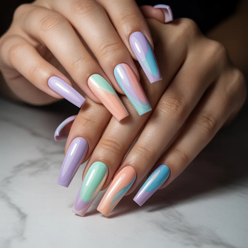 Pastel Rainbow Nails