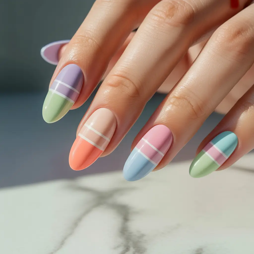 Pastel Rainbow Stripes Nail