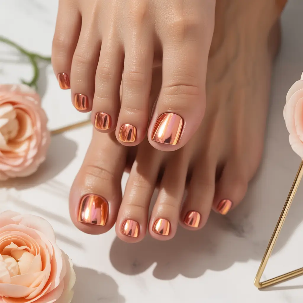 Peach Chrome Toes Nails