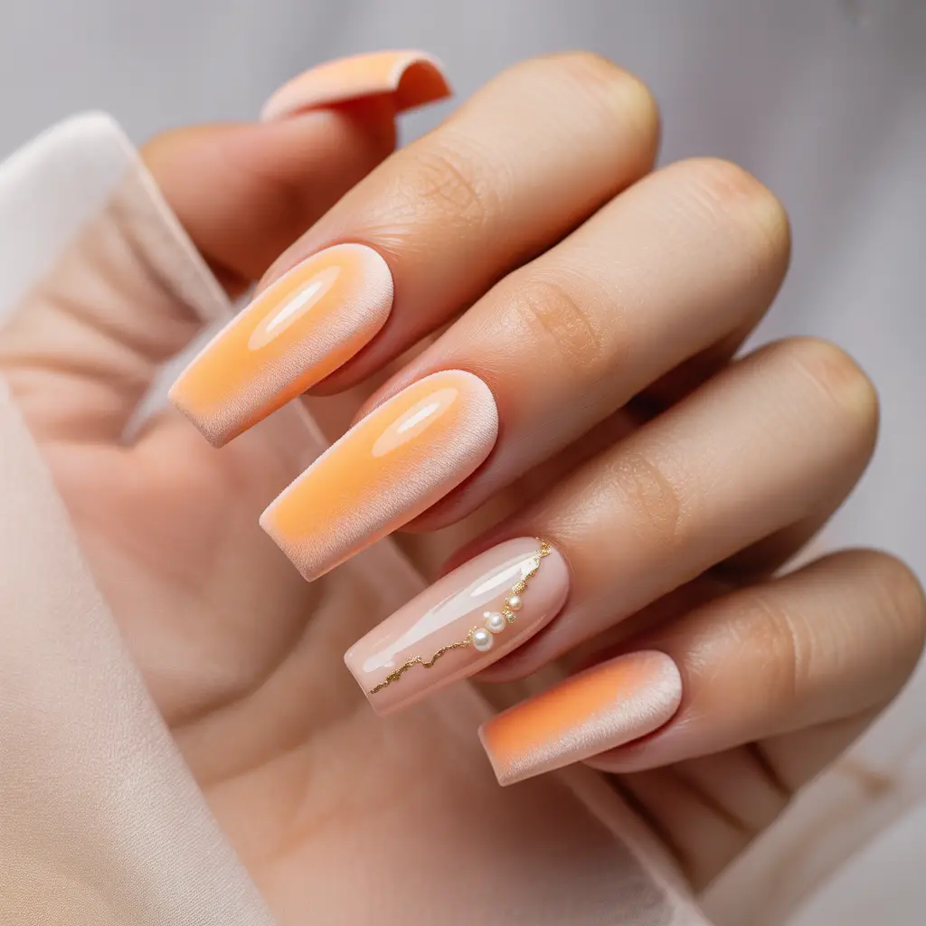 Peach Fuzz Velvet Nails