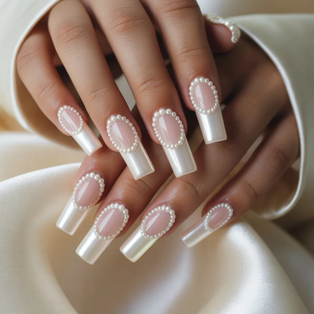 Pearl-Cuticle Halo Acrylics Nail