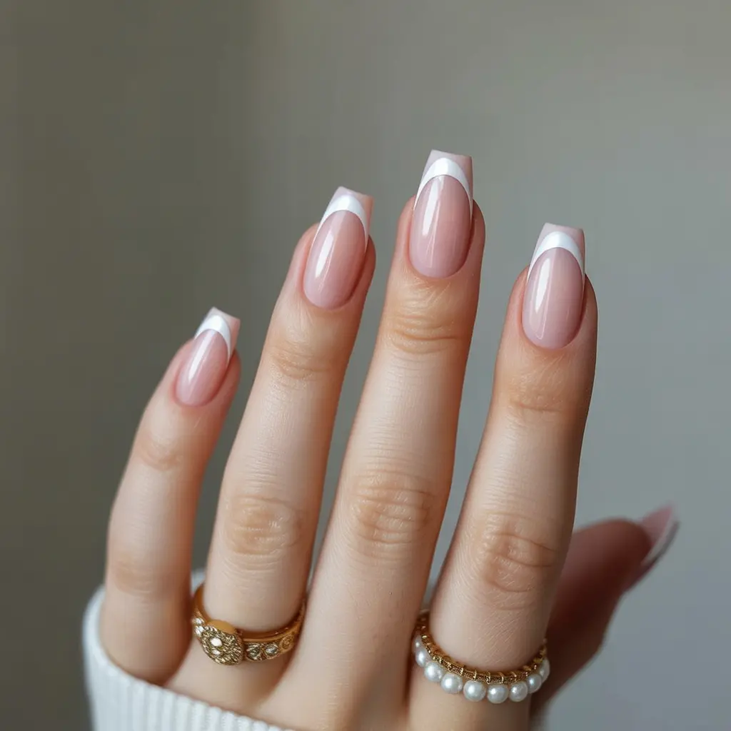 Pearl Finish French Tips Nails 