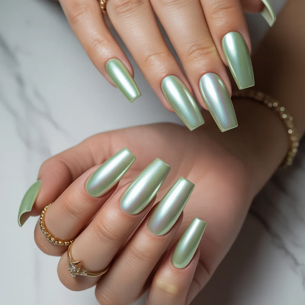 Pearl-Shine Green Nails