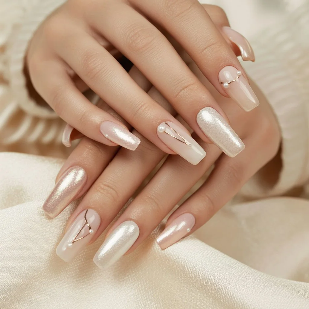 Pearl-Soft Nude Glow Nails