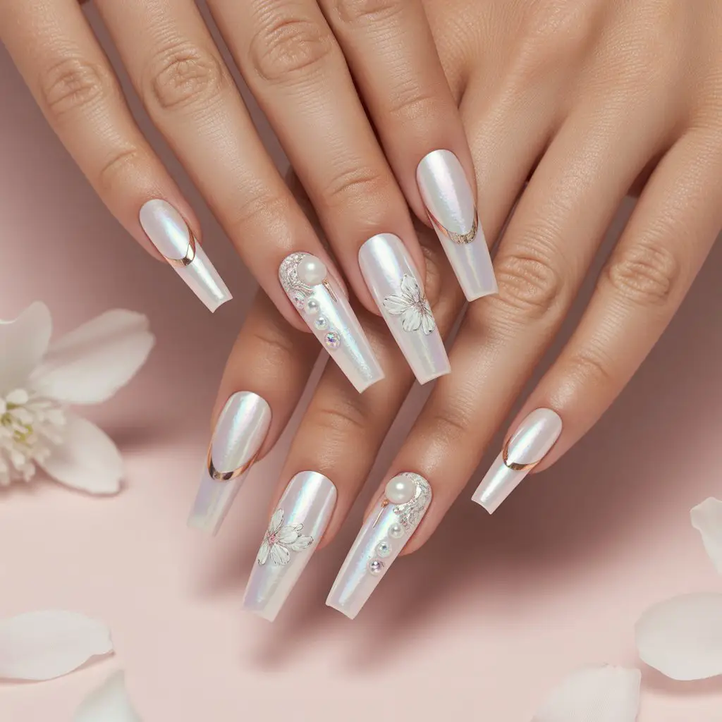 Pearl-White Spring Sheen Nails