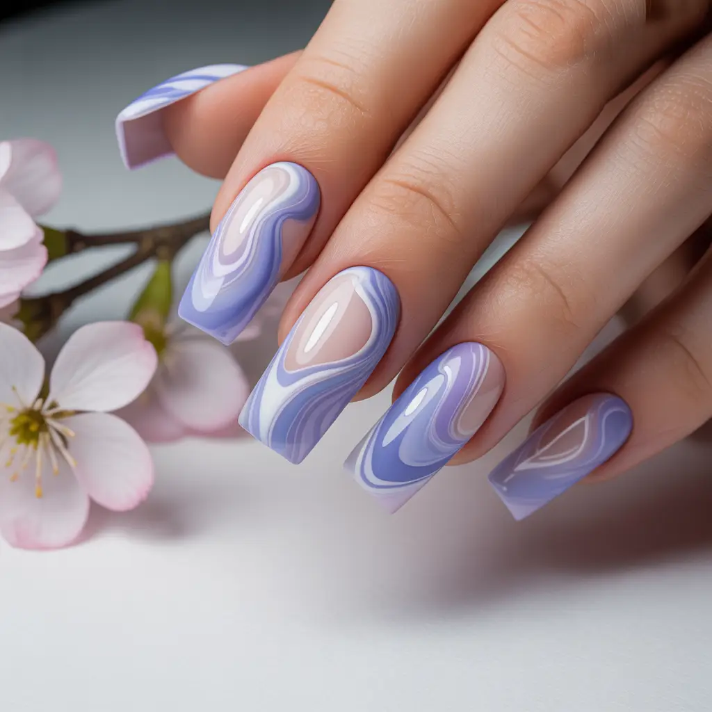 Periwinkle Swirl Nails