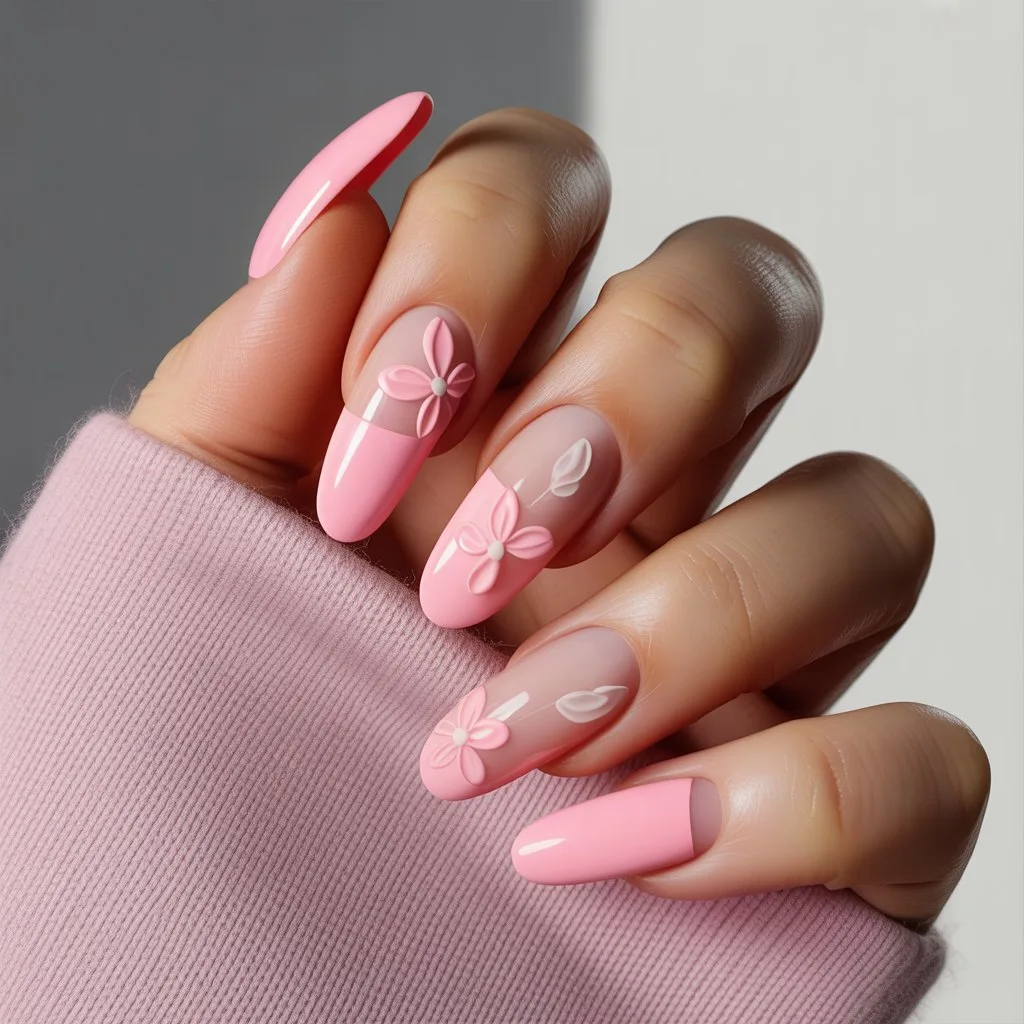 Petal Pink 3D Floral Nails