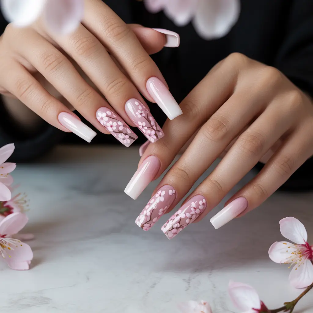 Pink Blossom Ombre Nails