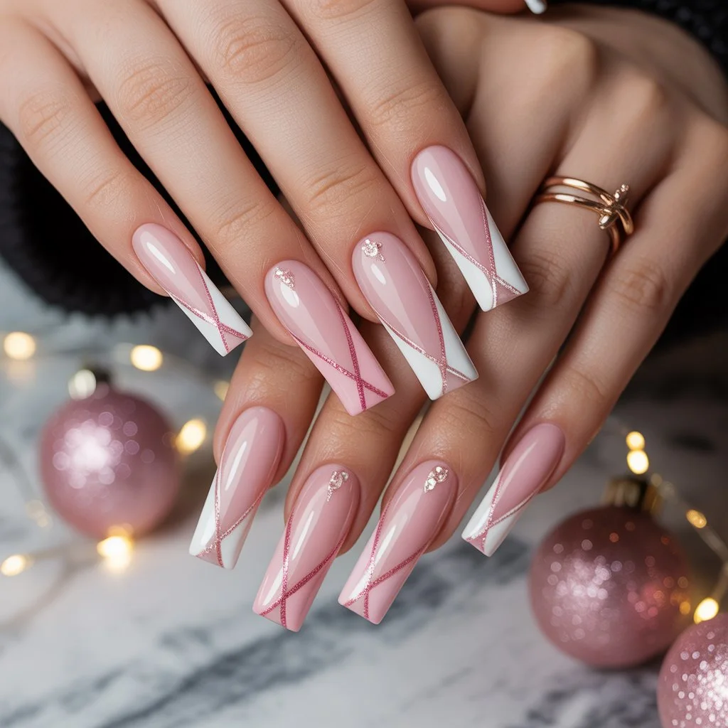 Pink Candy Cane French Tips Nail