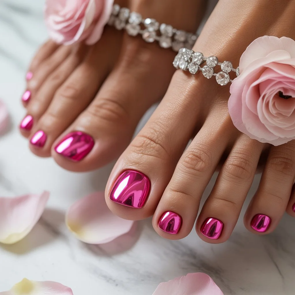 Pink Chrome Mirror Toes Nail