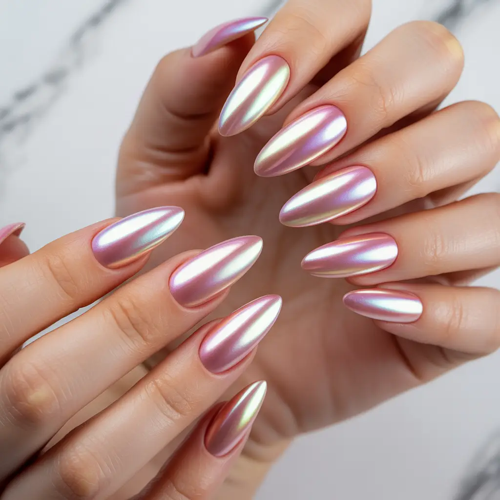 Pink Chrome Pearl Nails