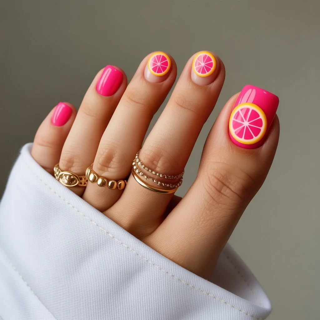 Pink Citrus Slice Accent Nails