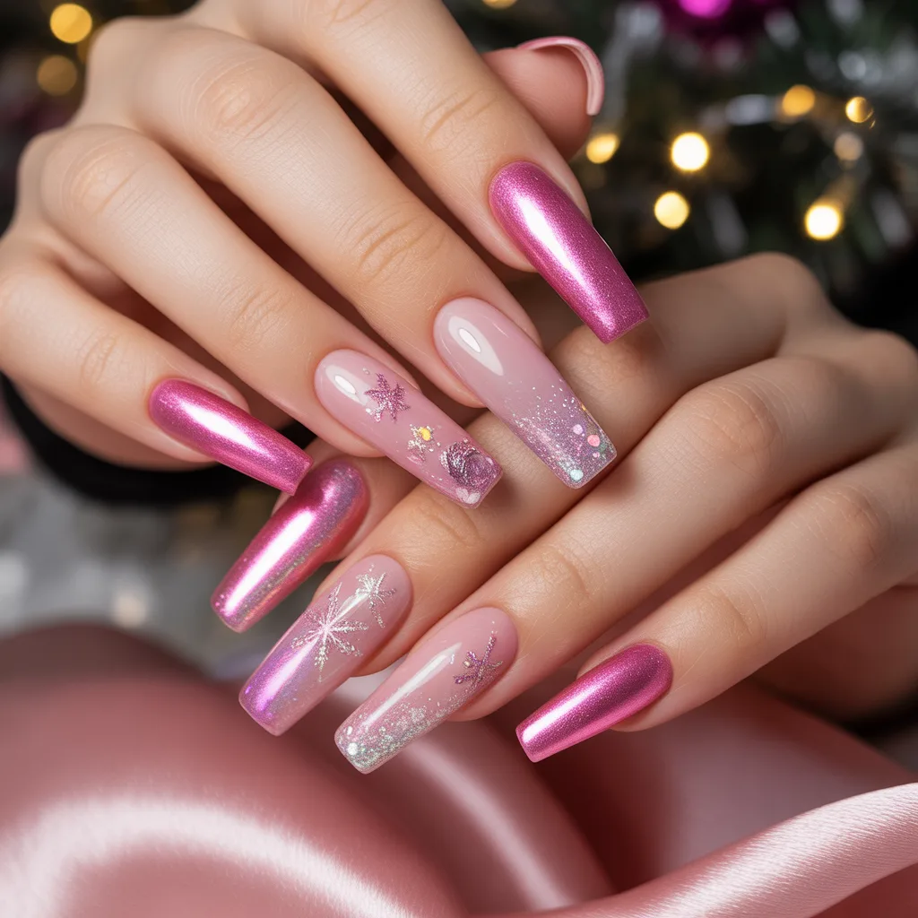Pink Fairy Dust Chrome Nails
