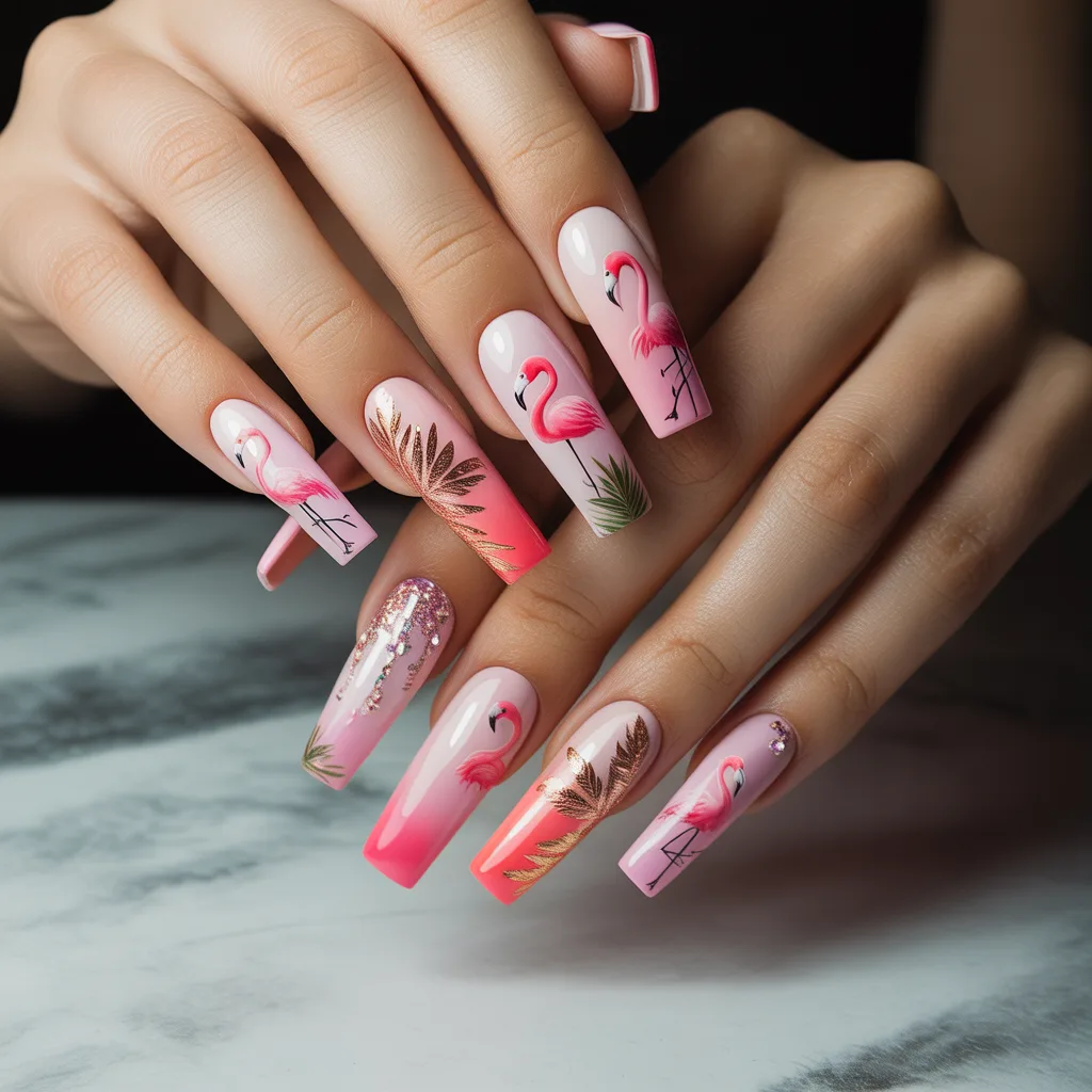 Pink Flamingo Nails