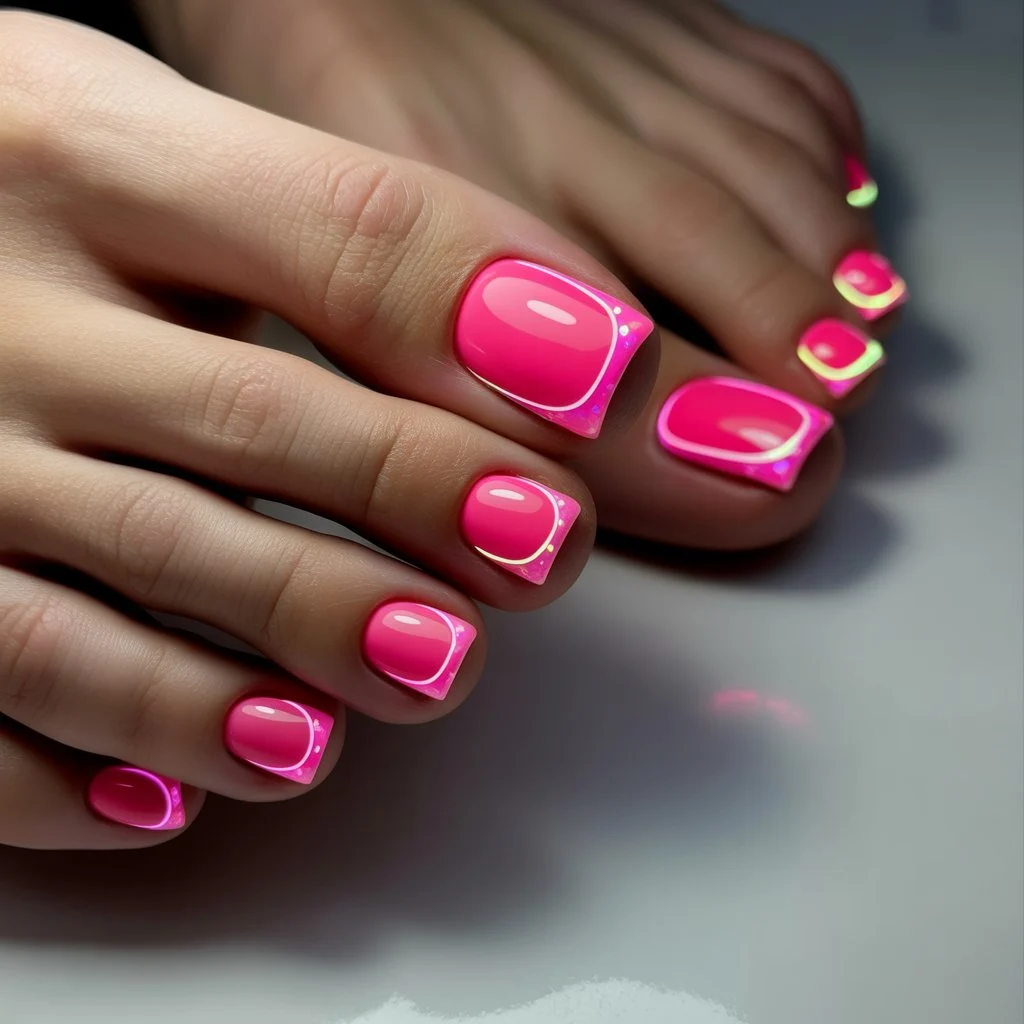 Pink Glow Border Toes Nail