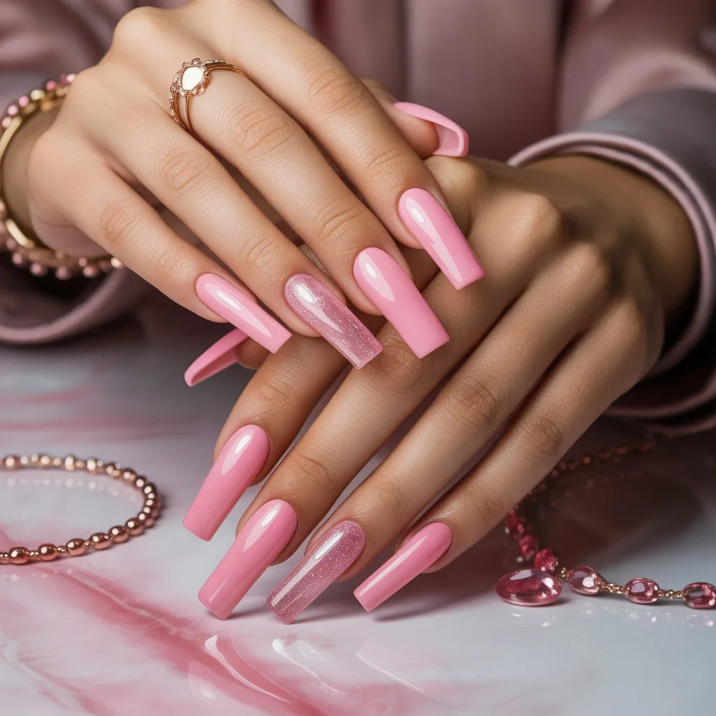Pink Jelly Acrylic Nails
