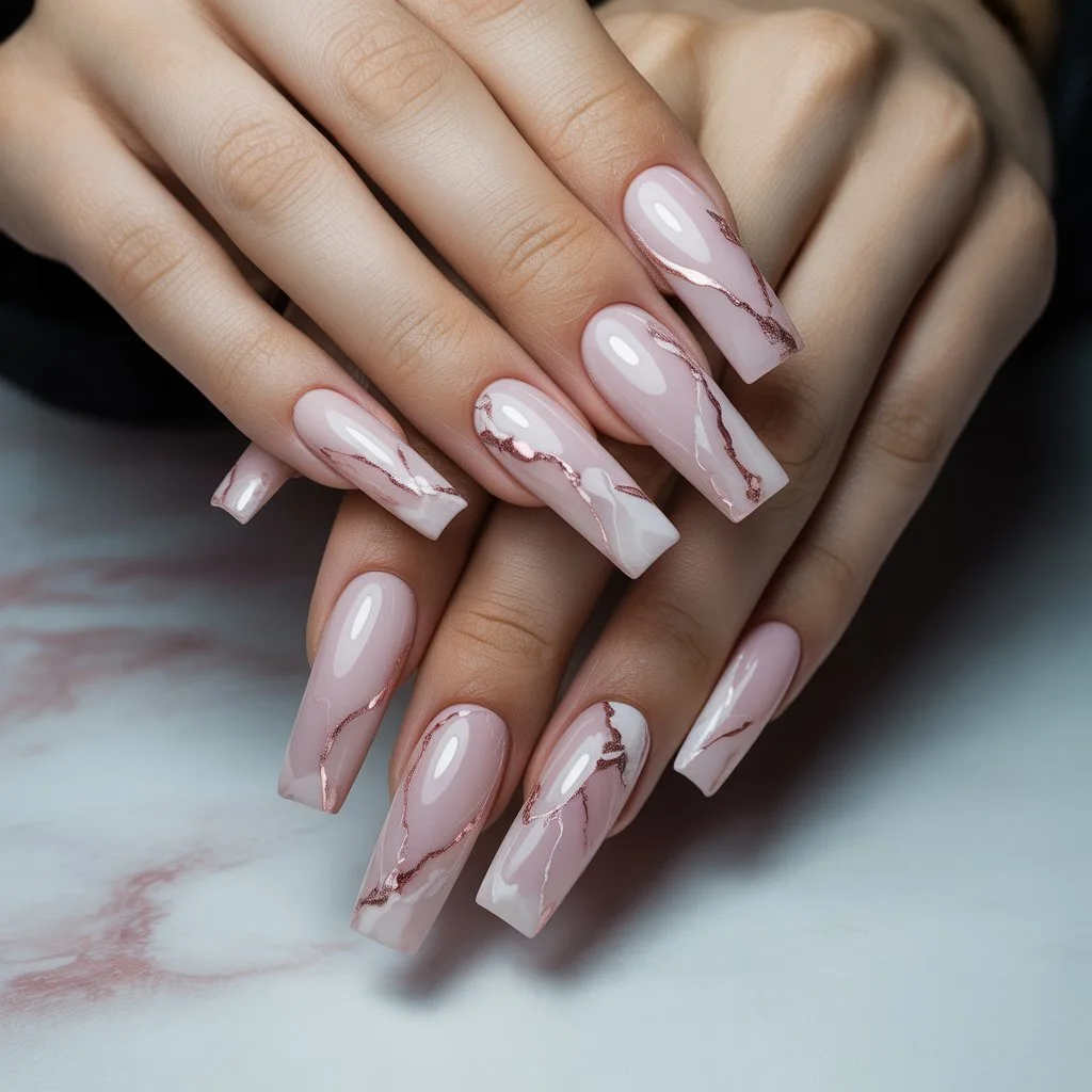 Pink Marble Acrylic Nails