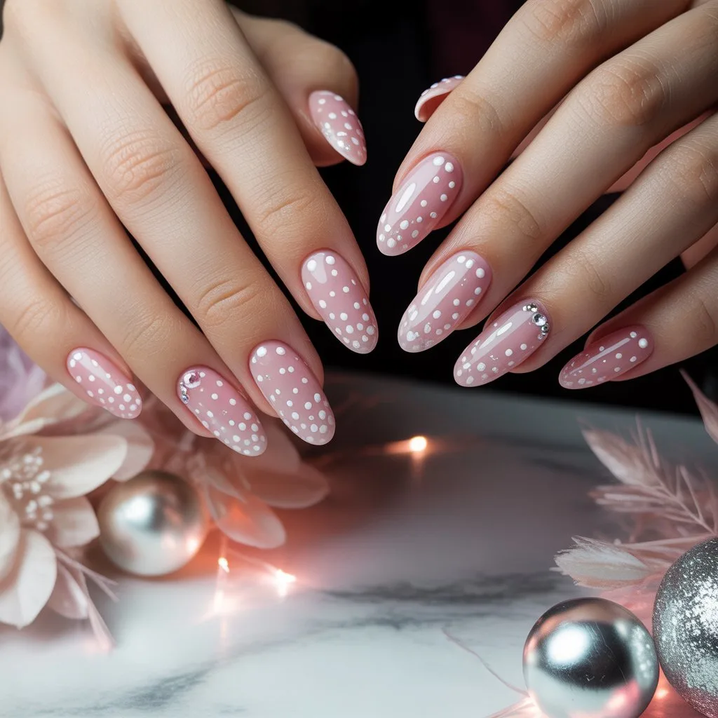 Pink Snowfall Dot Nails