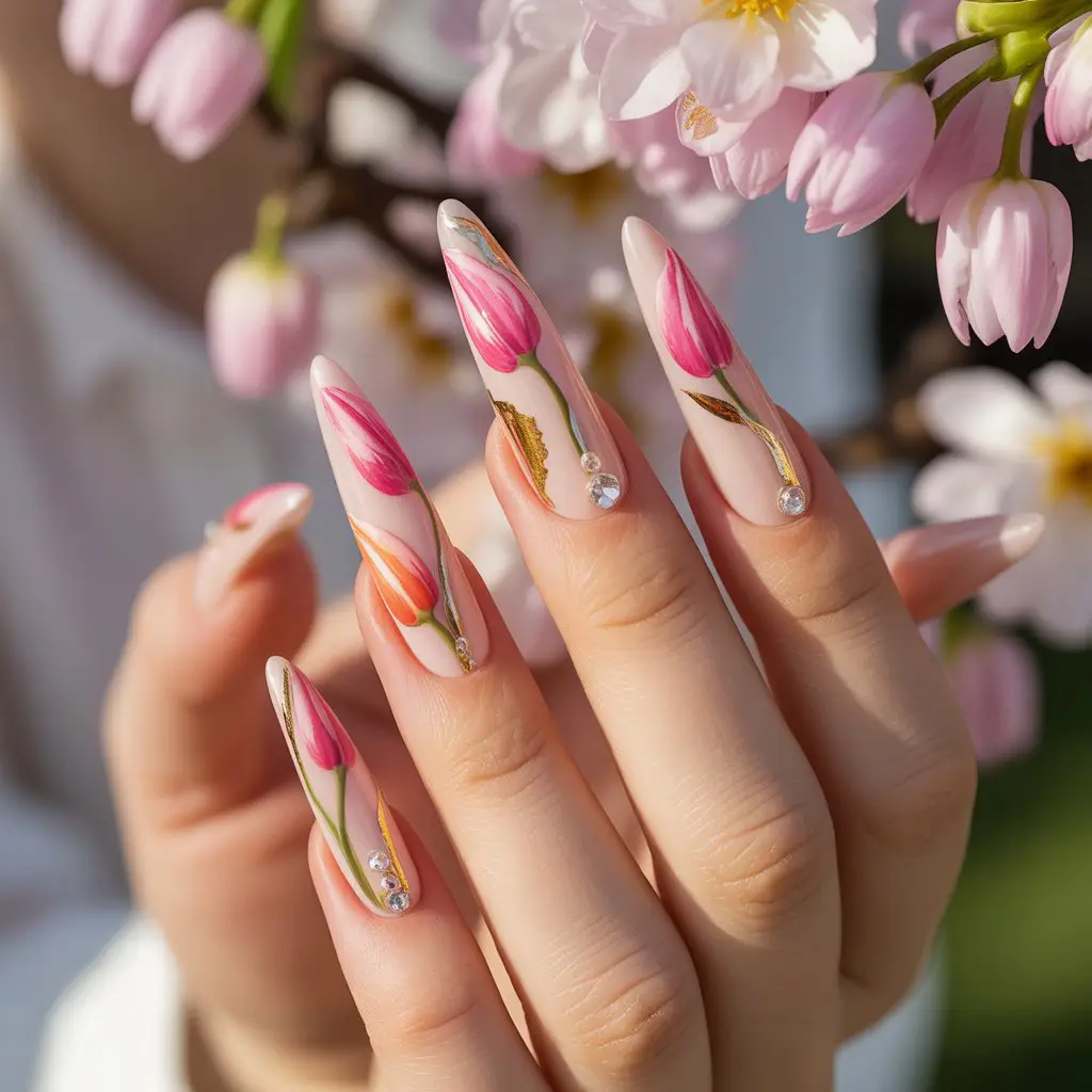 Pink Tulip Arc Nails
