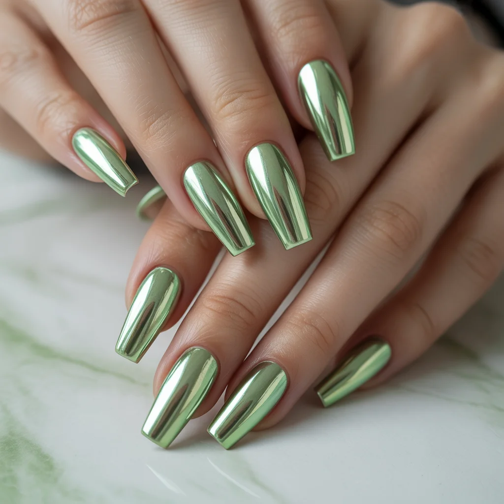 Pistachio Chrome Nails