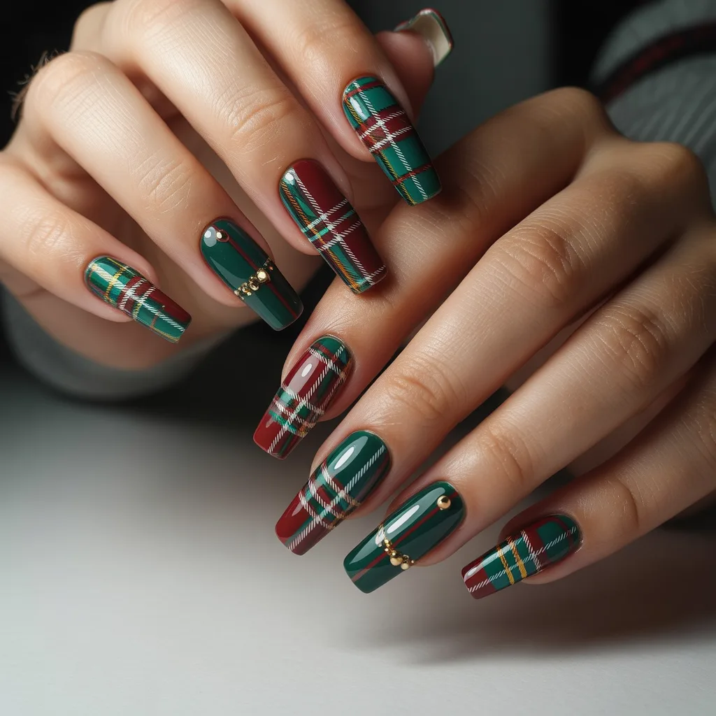 Plaid Holiday Patterns Nails