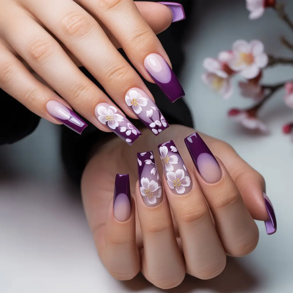 Plum Blossom Accent Nails