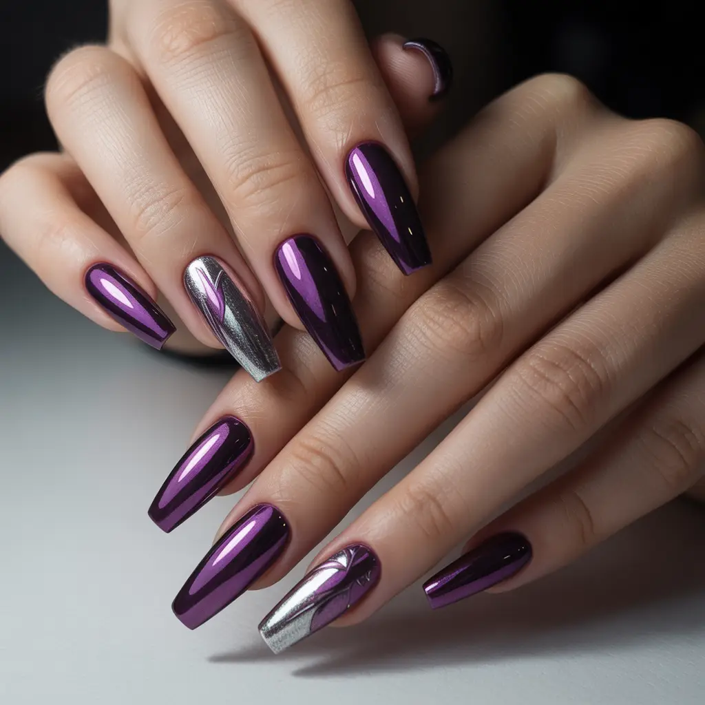 Plum Purple Metallic Nails