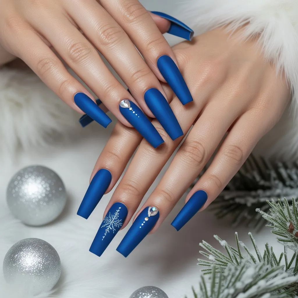 Polar Blue Velvet Matte Nails