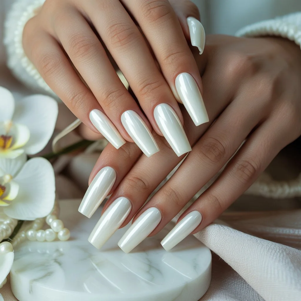 Polished Porcelain White Nails