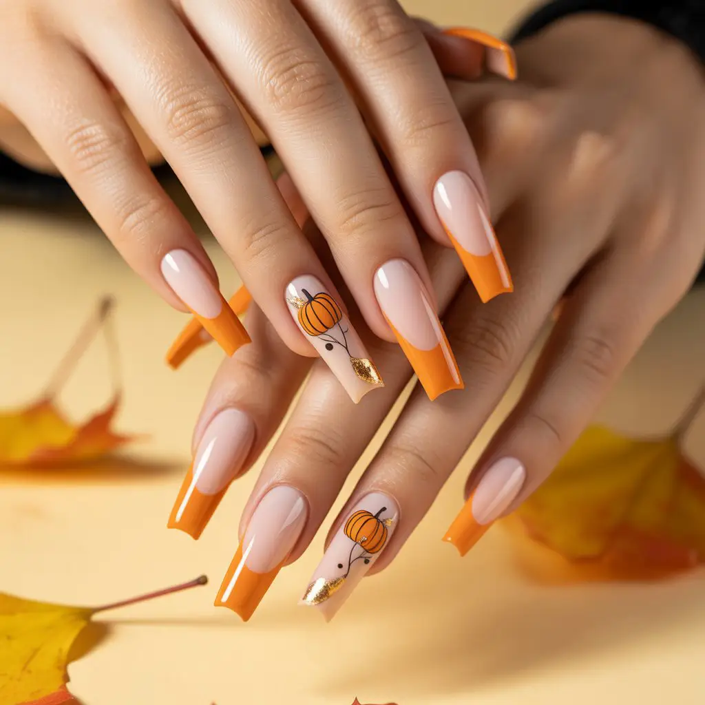 Pumpkin Cream French Tips Nail