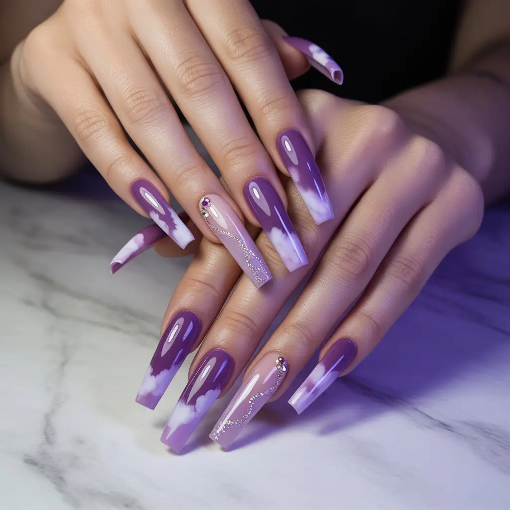 Purple Cloud Ombre Nails