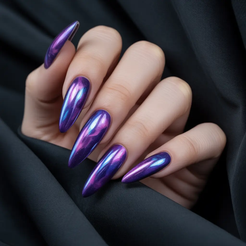Purple Galaxy Chrome Nails
