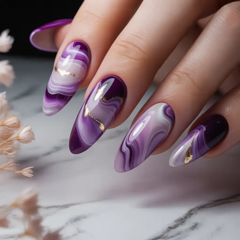 Purple Haze Marble Nails