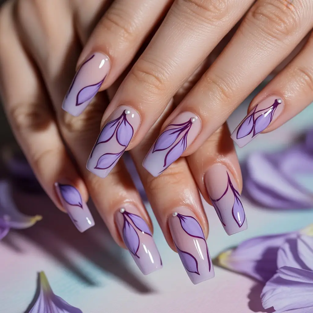 Purple Petal Outline Nails