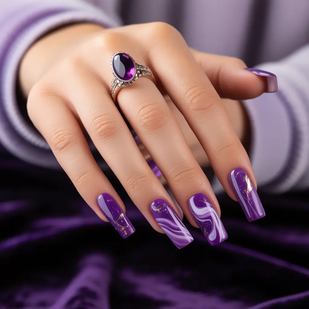 Purple Potion Marble Nails
