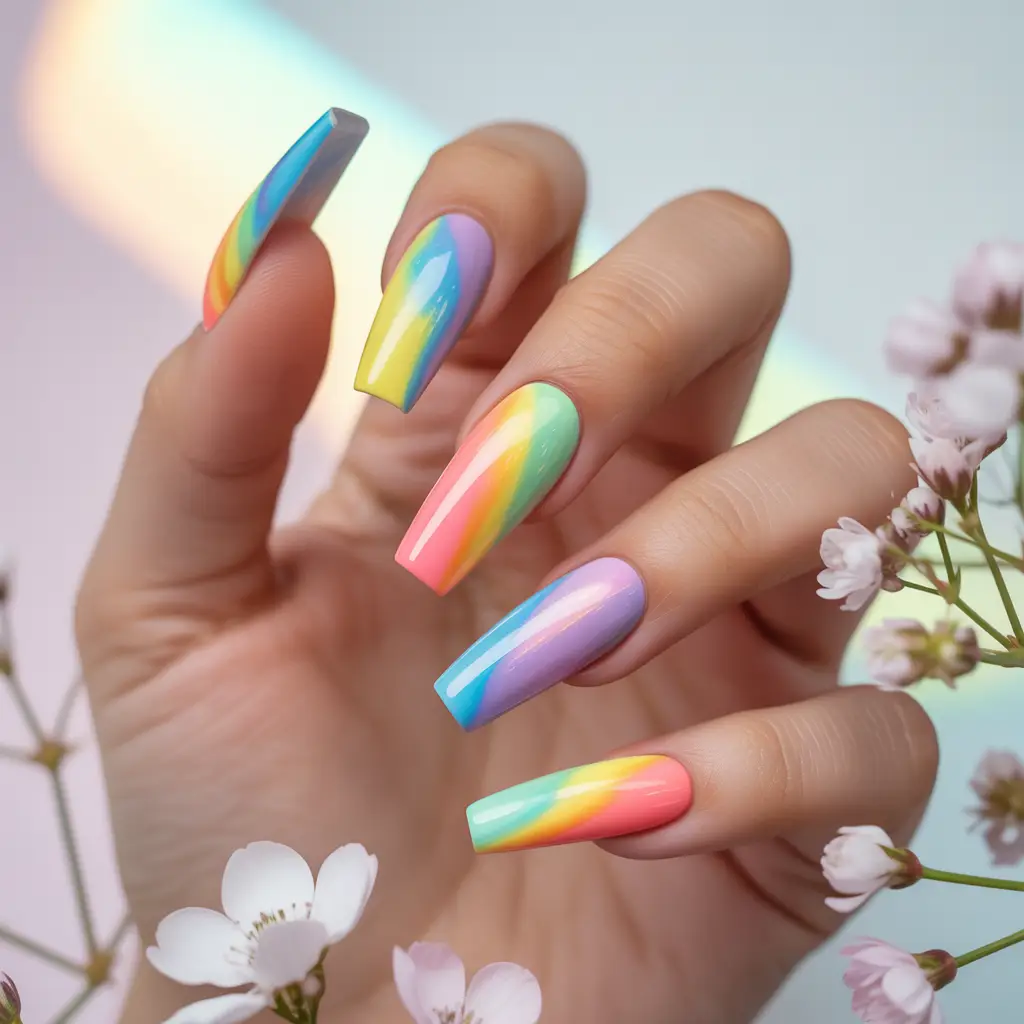 Rainbow Bright Spring Nails