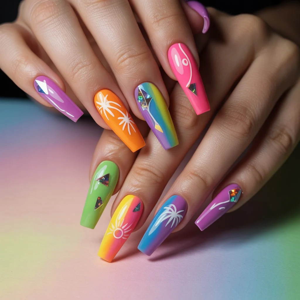 Rainbow Gradient Funk Nails