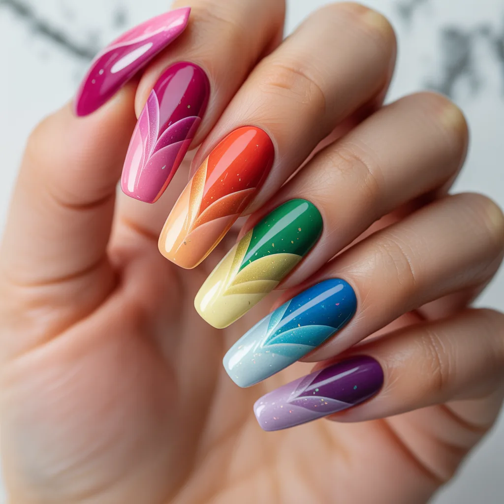 Rainbow Petal Gradient Nails