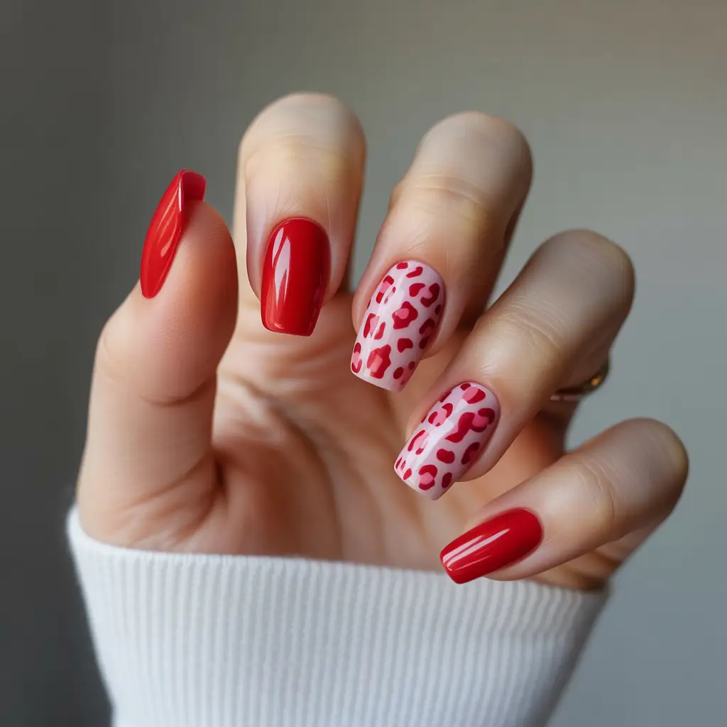 Red Animal Print Nails