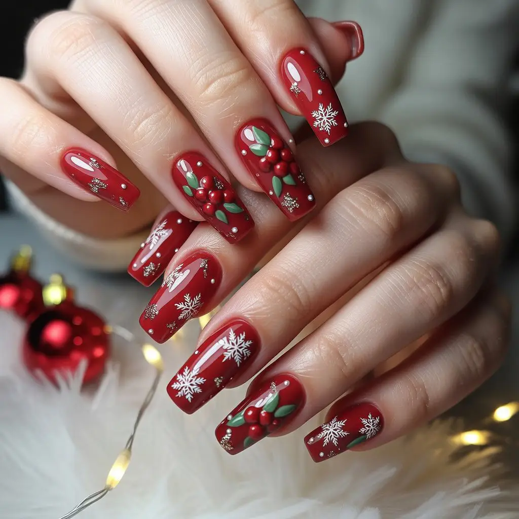 Red Berry Sprinkle Nails