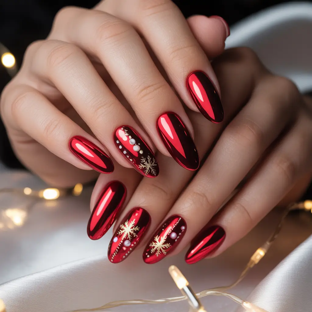 Red Chrome Oval Nails