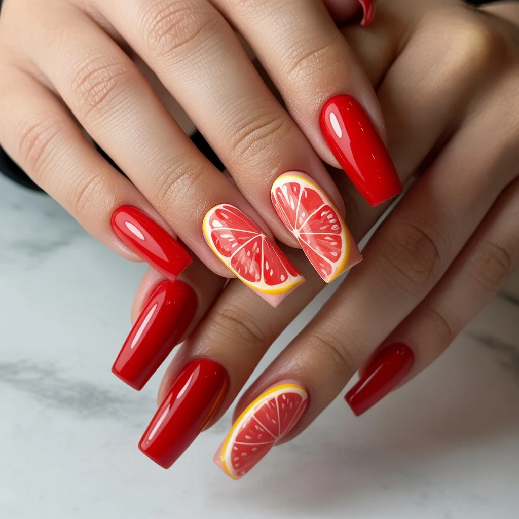 Red Citrus Slice Accents Nail