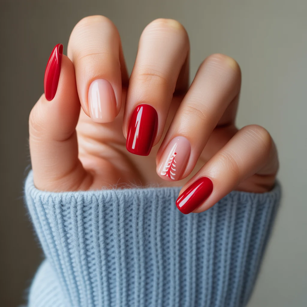 Red Dot Minimal Christmas Nails