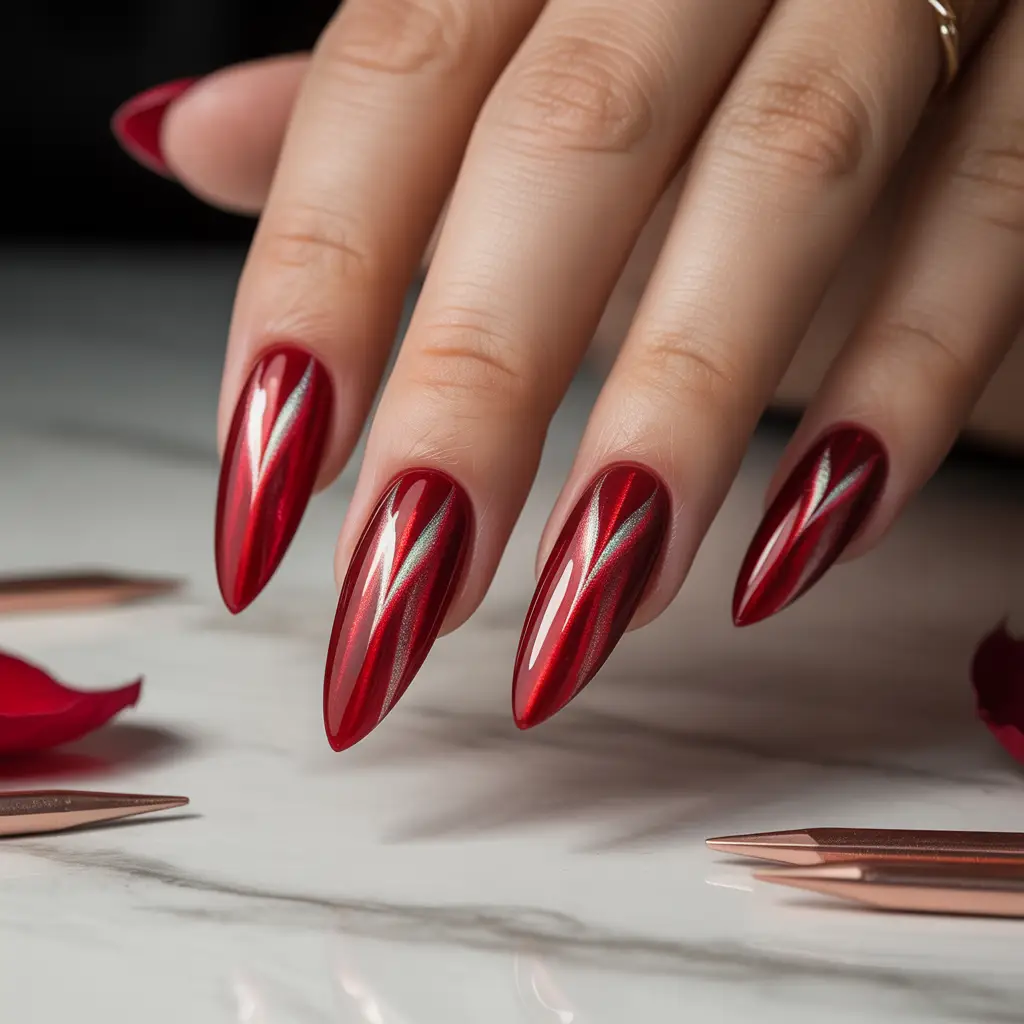 Red Gel Cat-Eye Nails