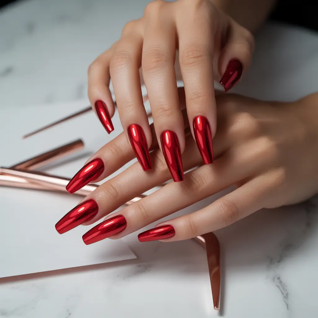 Red Gel Chrome Nails