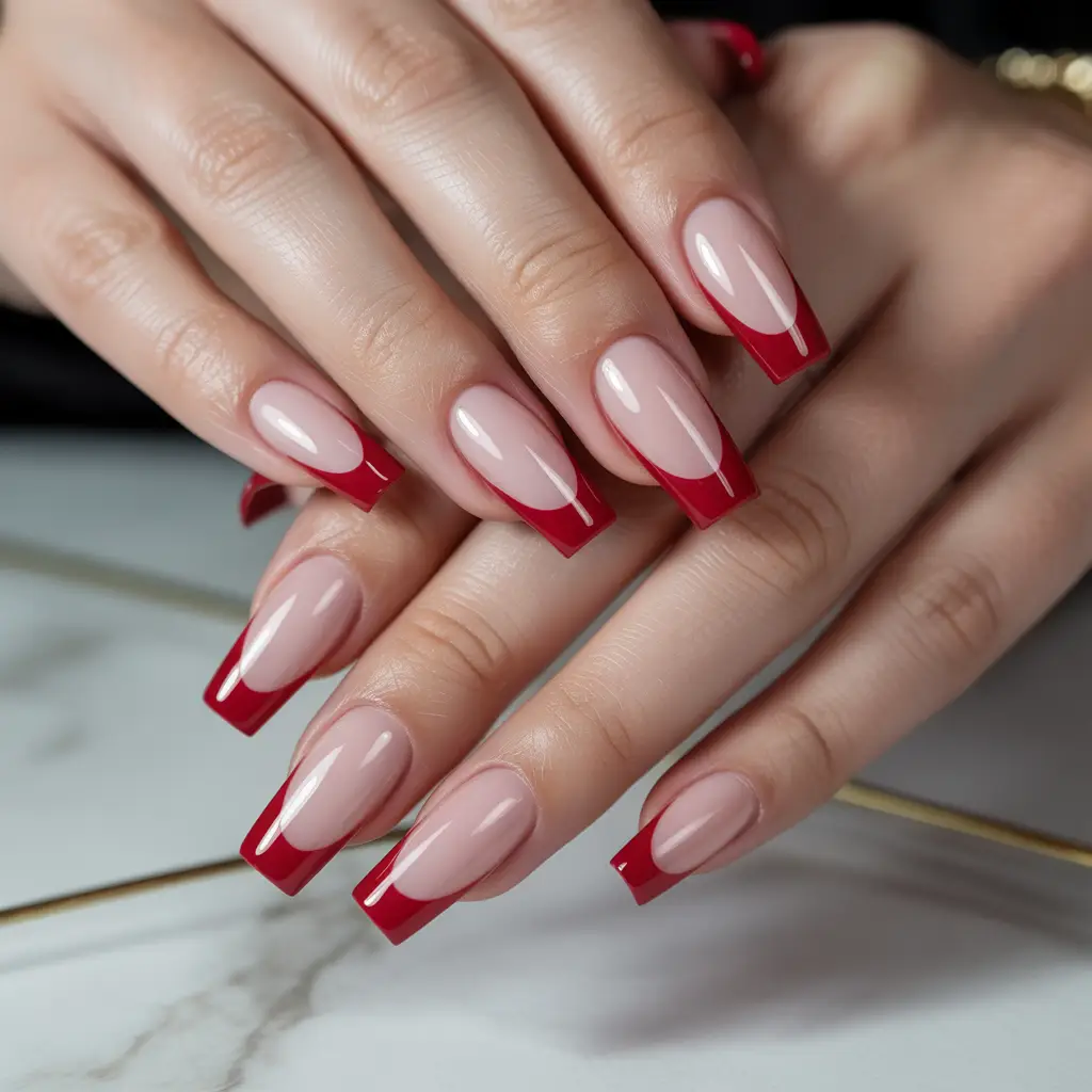 Red Gel French Tips Nail