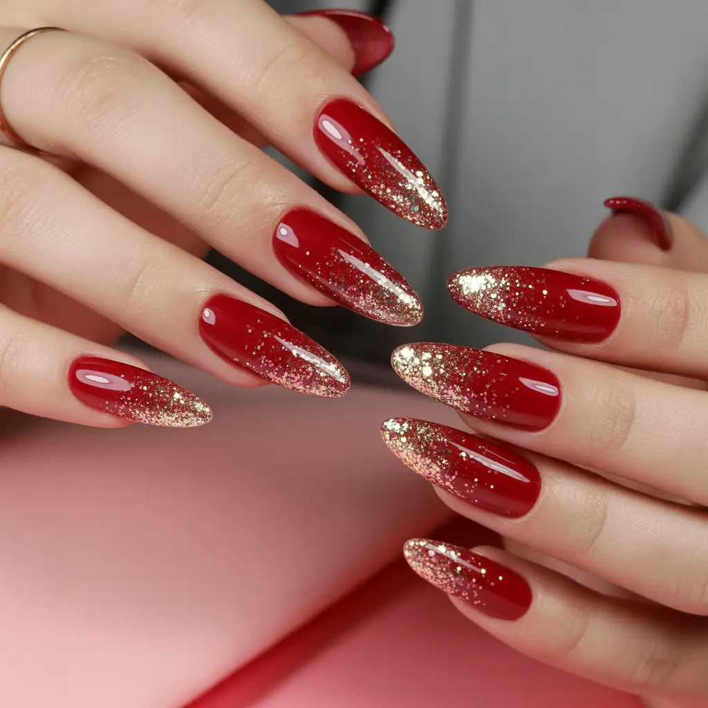 Red Glitter Fade Ombre  Nails