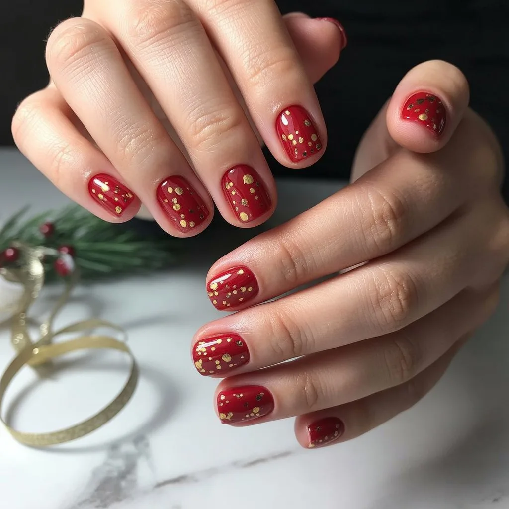 Red & Gold Dot Sprinkle Nails